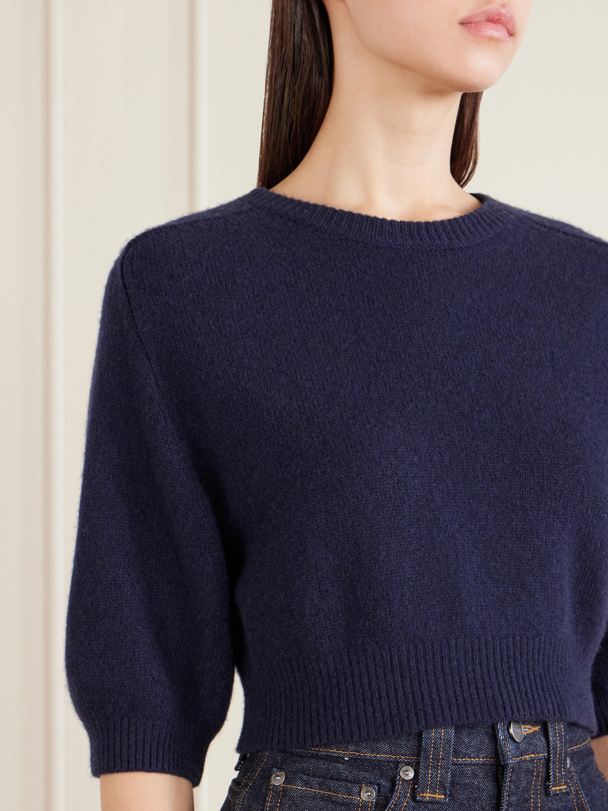 Khaite Lorelai Short Wool And Cashmere Blend Sweater In Blue