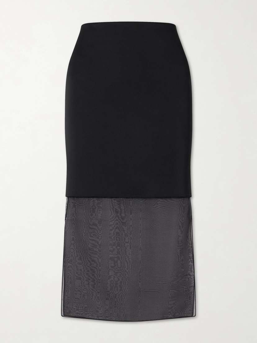 Khaite Sybil Layered Frayed Satin-crepe And Organza Midi Skirt