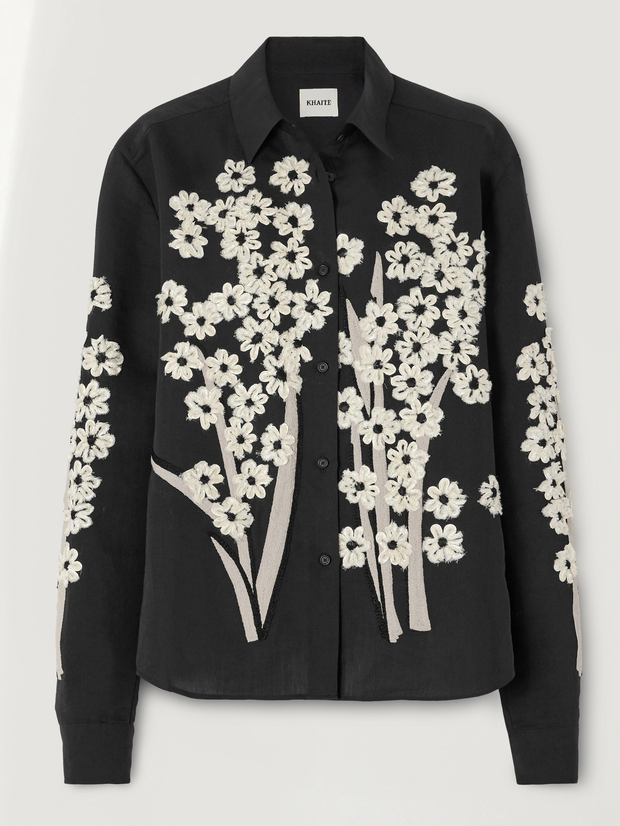 Khaite Argo Appliquéd Silk And Cotton-blend Blouse In Black