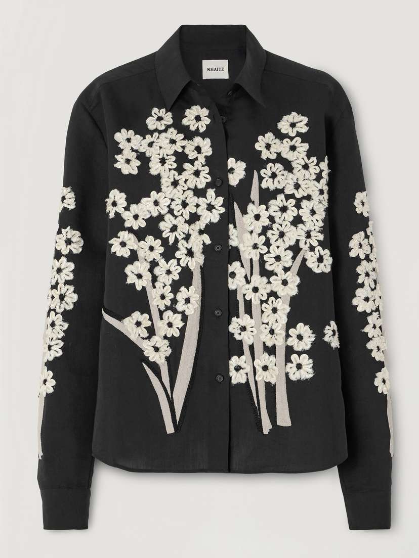 Khaite Argo Appliquéd Silk And Cotton-blend Blouse