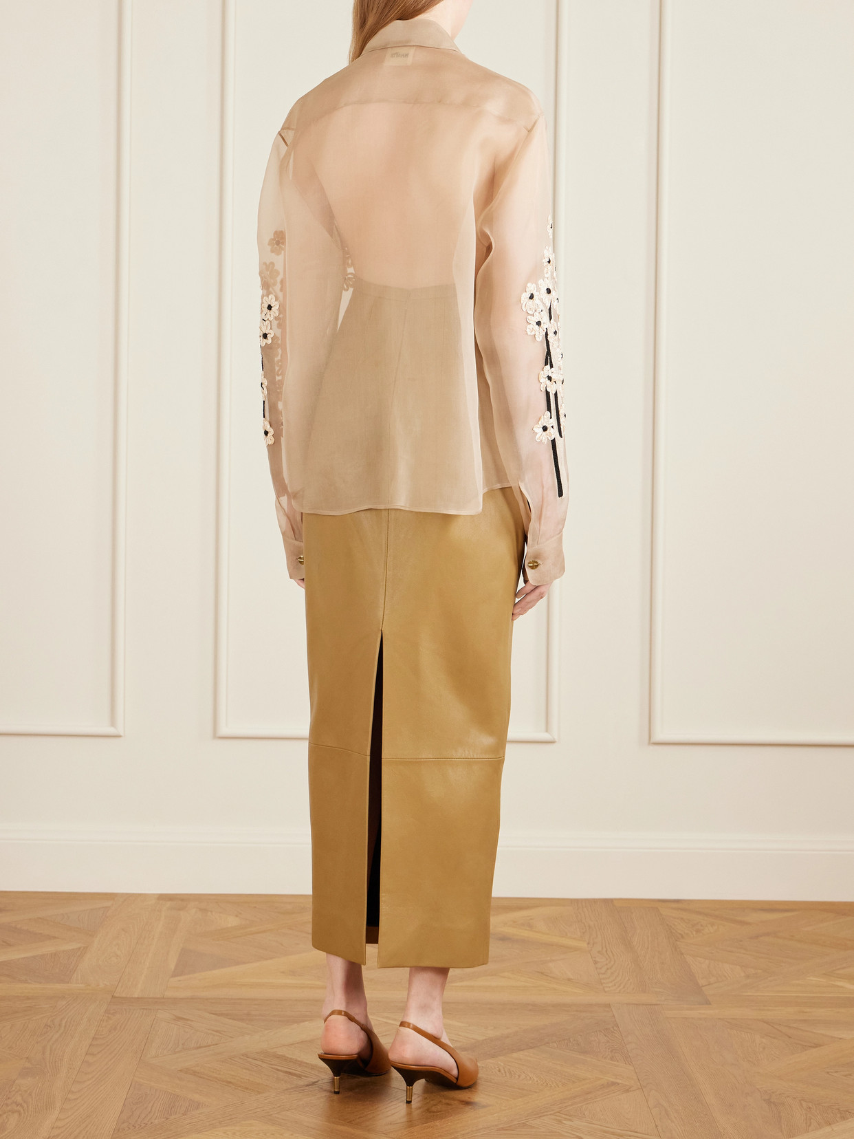 Appliquéd Embroidered Silk-Organza Shirt