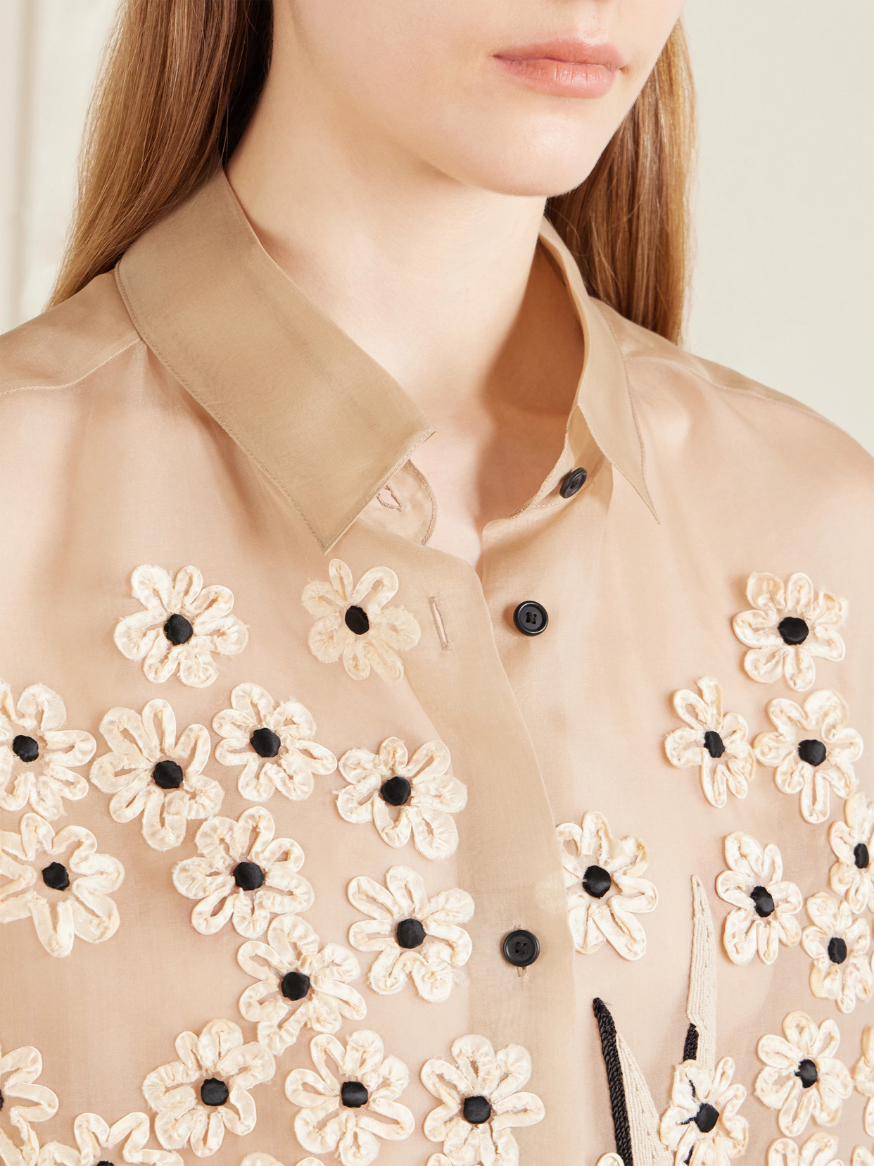 Appliquéd Embroidered Silk-Organza Shirt