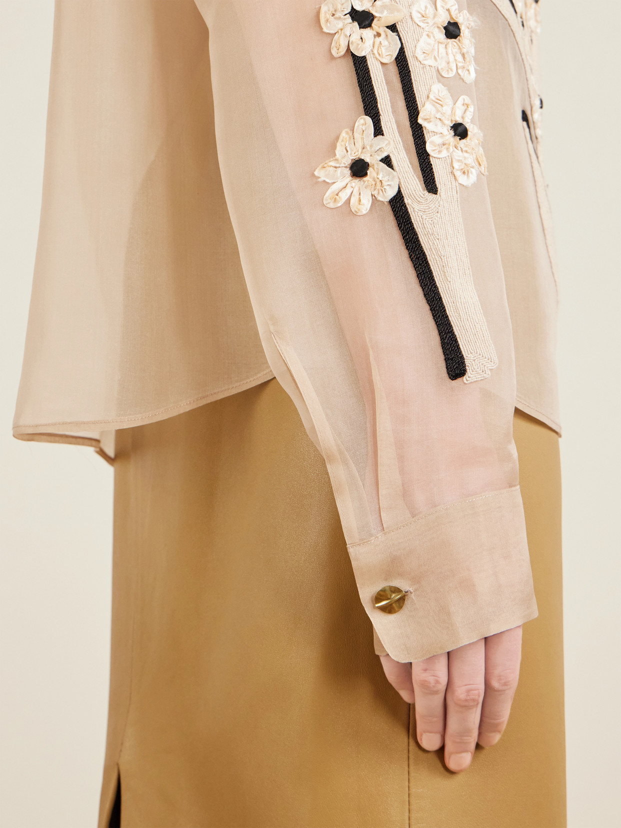 Appliquéd Embroidered Silk-Organza Shirt