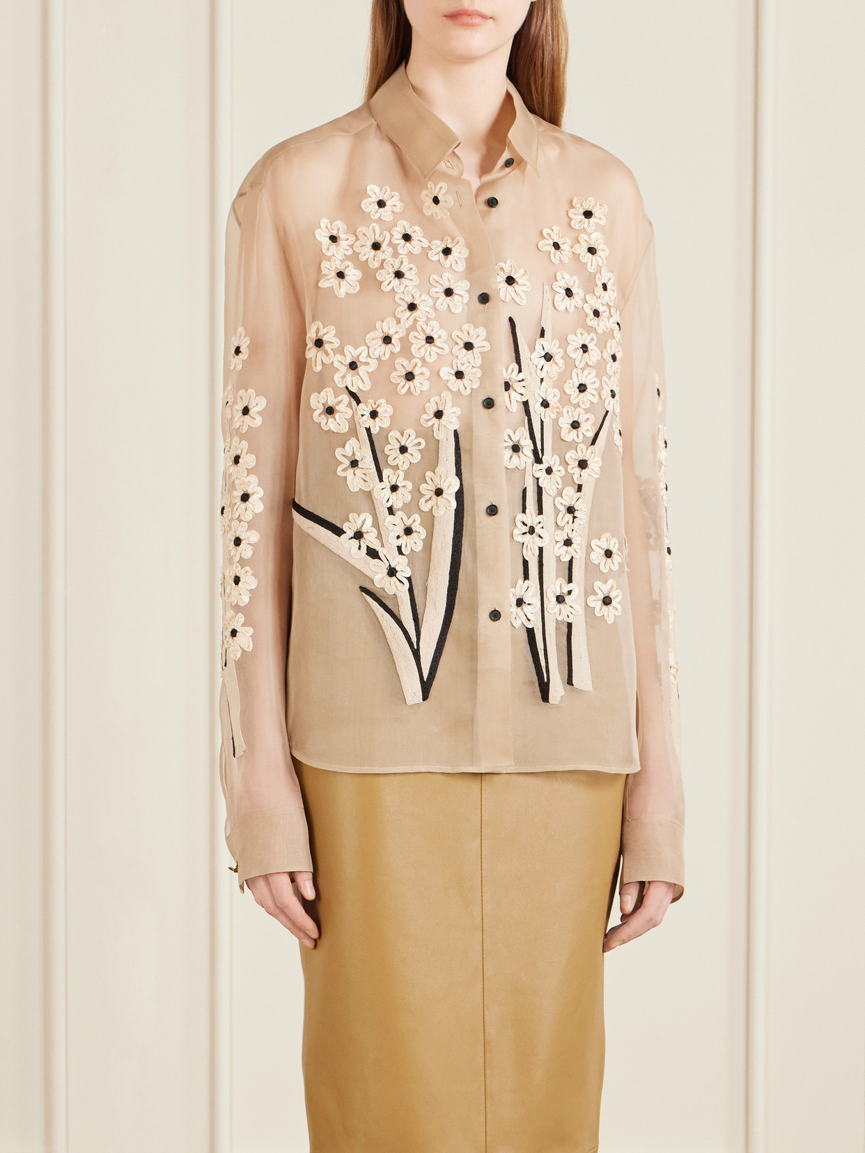 Appliquéd Embroidered Silk-Organza Shirt