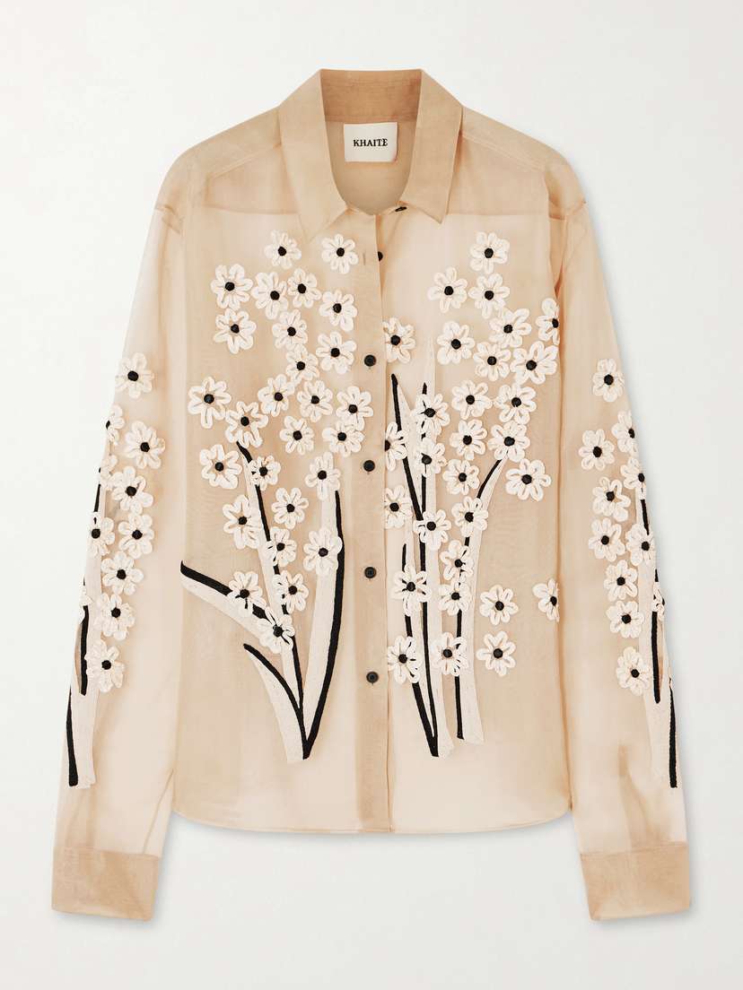 Appliquéd Embroidered Silk-organza Shirt