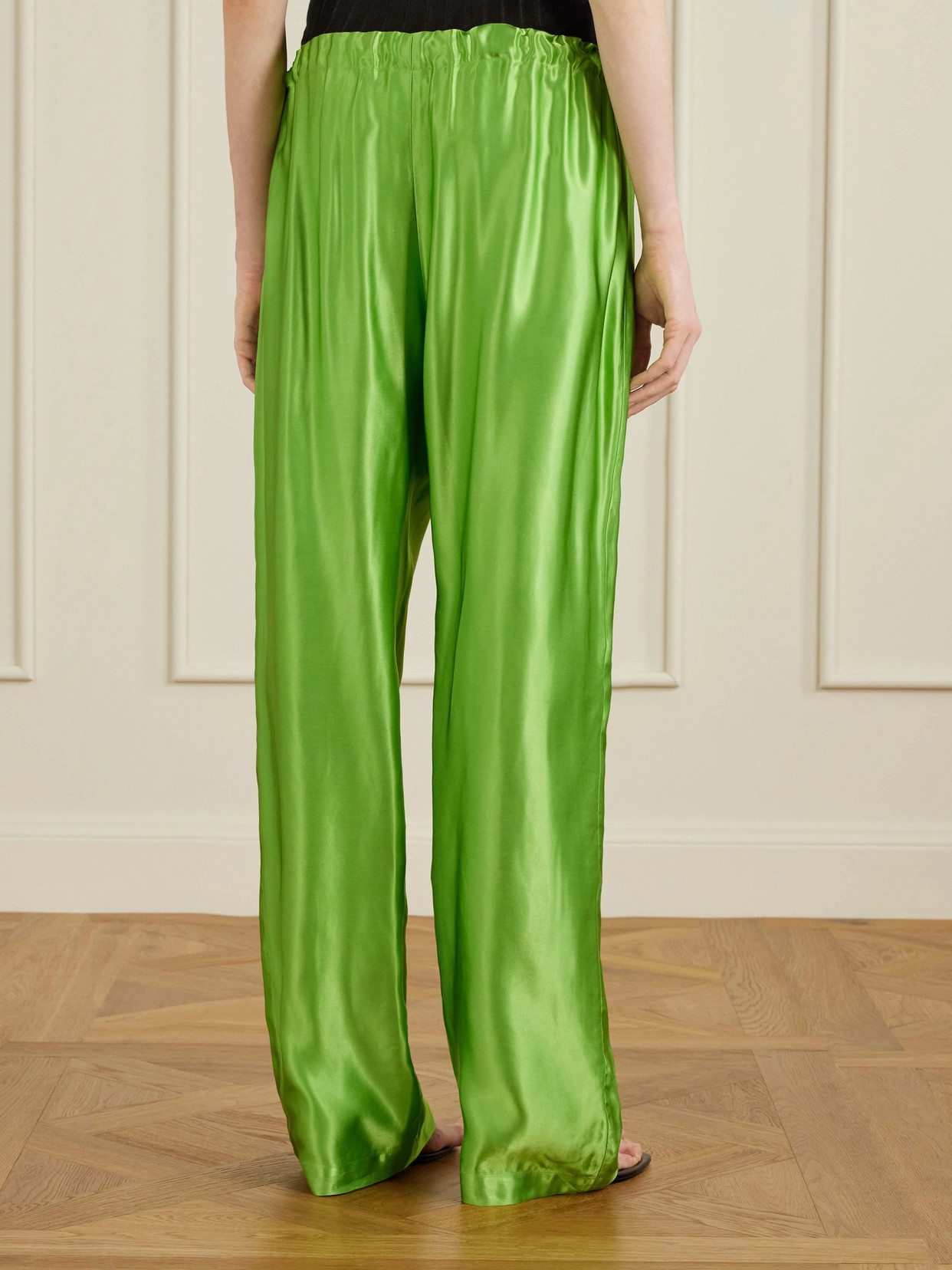 Khaite Palazzo Trousers In Viscose With Drawstring In Green