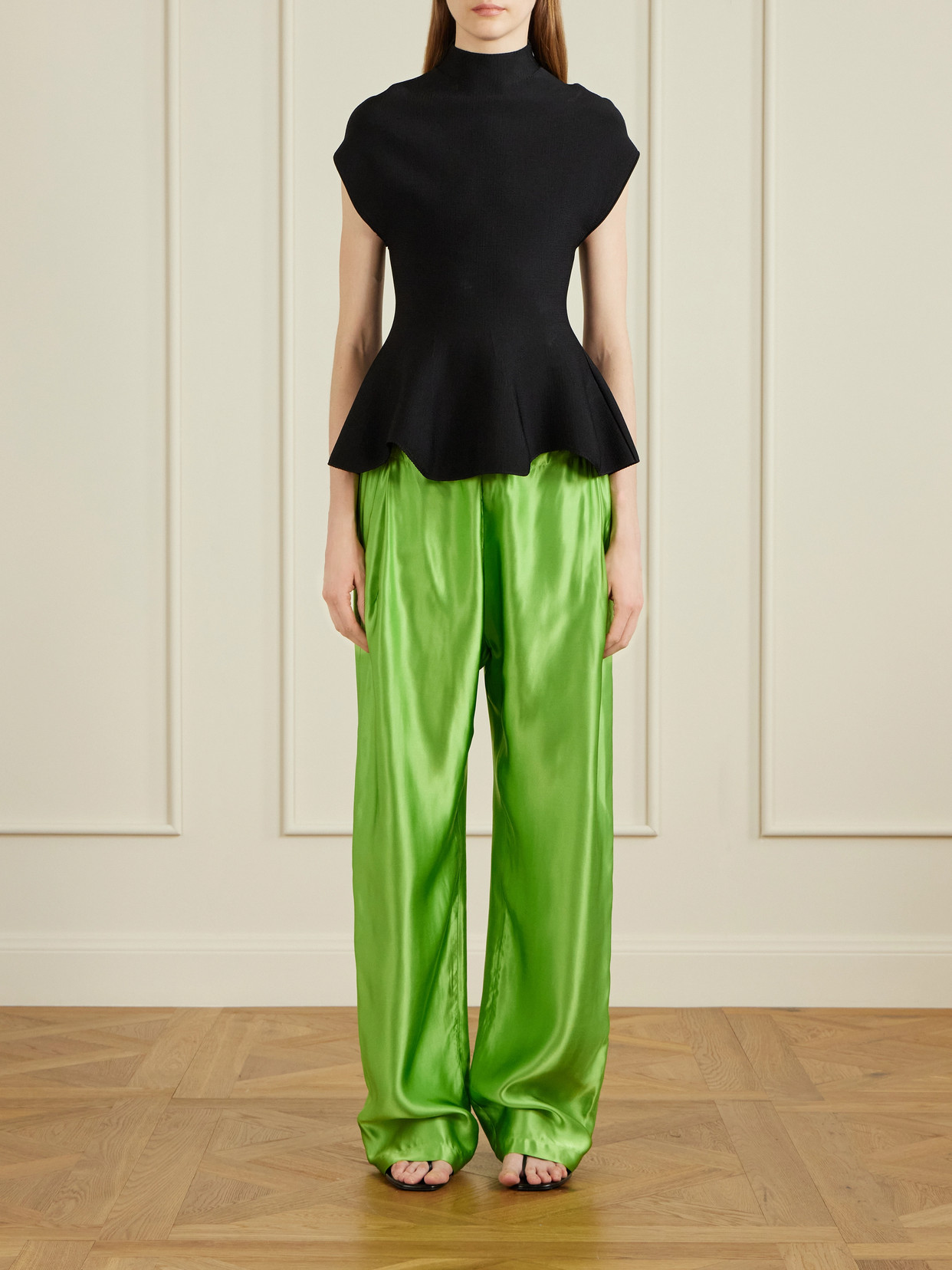 Khaite Palazzo Trousers In Viscose With Drawstring In Green