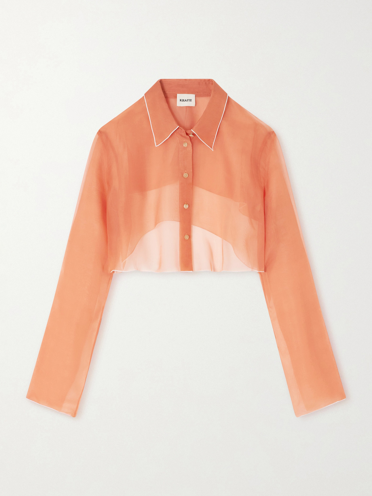 Khaite Fritz Cropped Layered Silk-organza Shirt In Orange