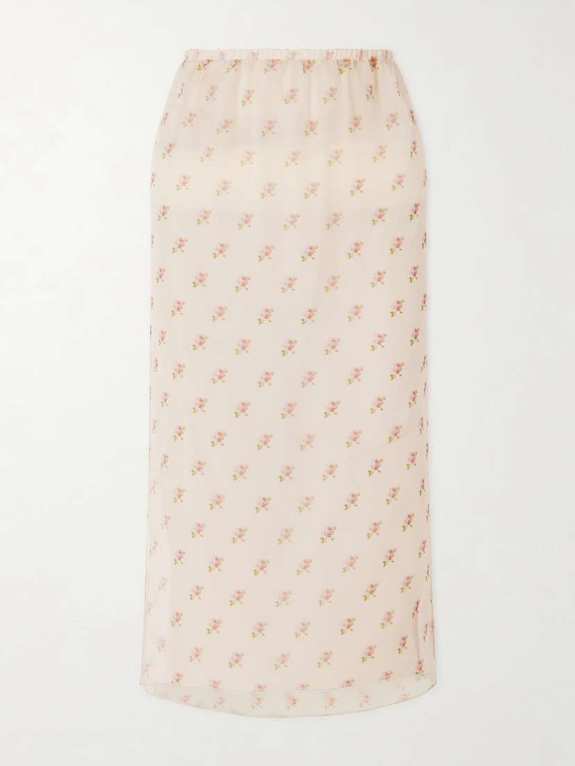 Sydni Floral-print Silk-organza Midi Skirt
