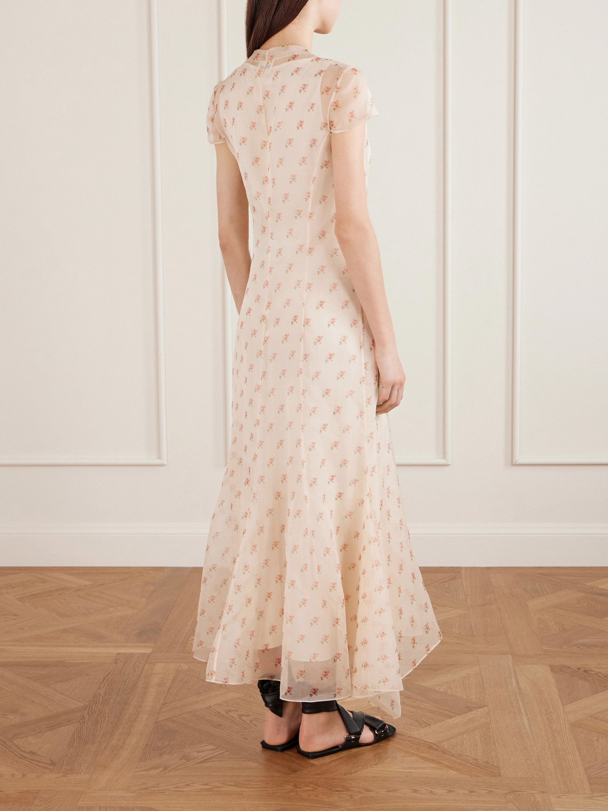 Meera Wrap-Effect Floral-Print Silk-Organza Midi Dress