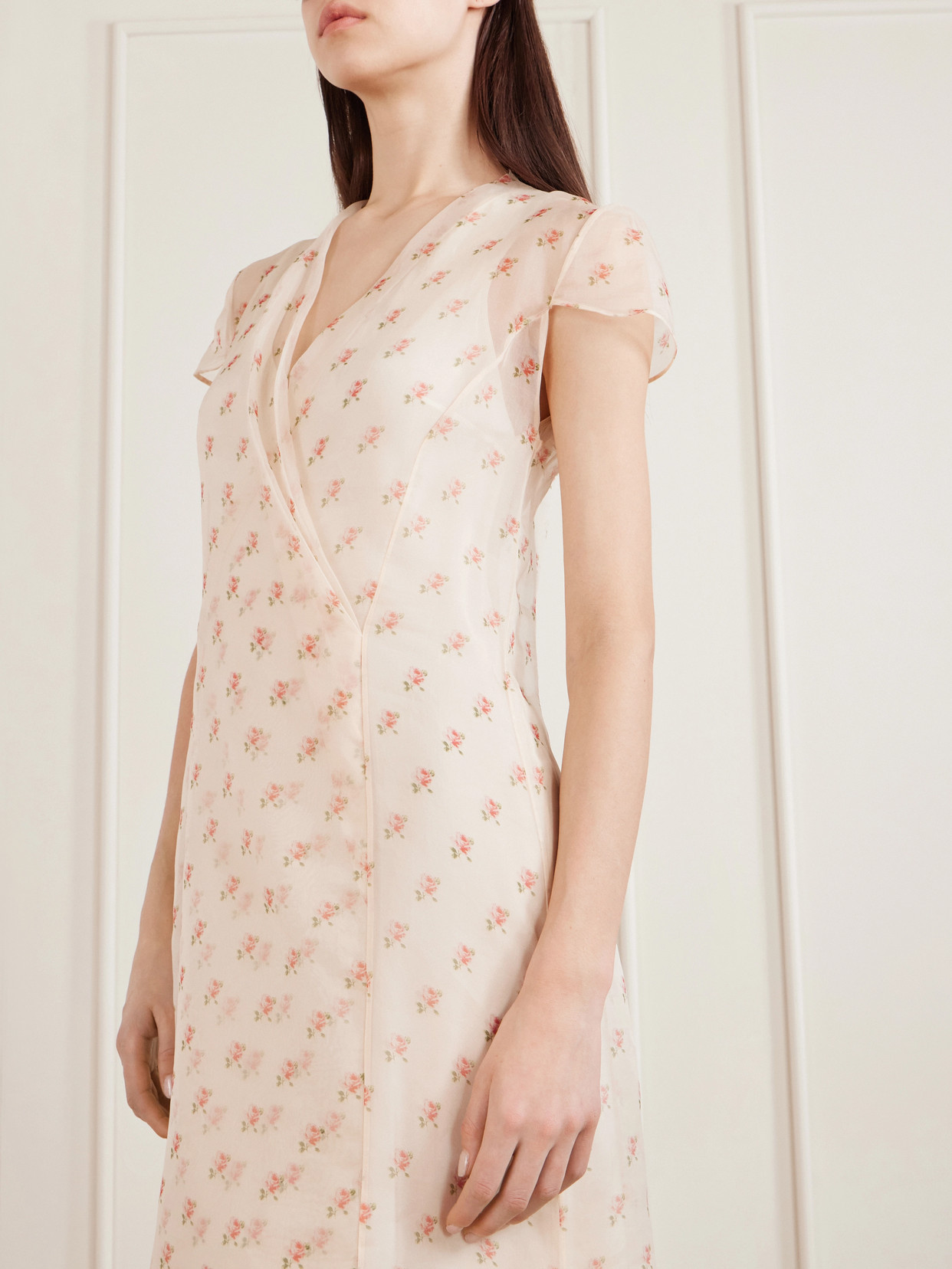 Meera Wrap-Effect Floral-Print Silk-Organza Midi Dress