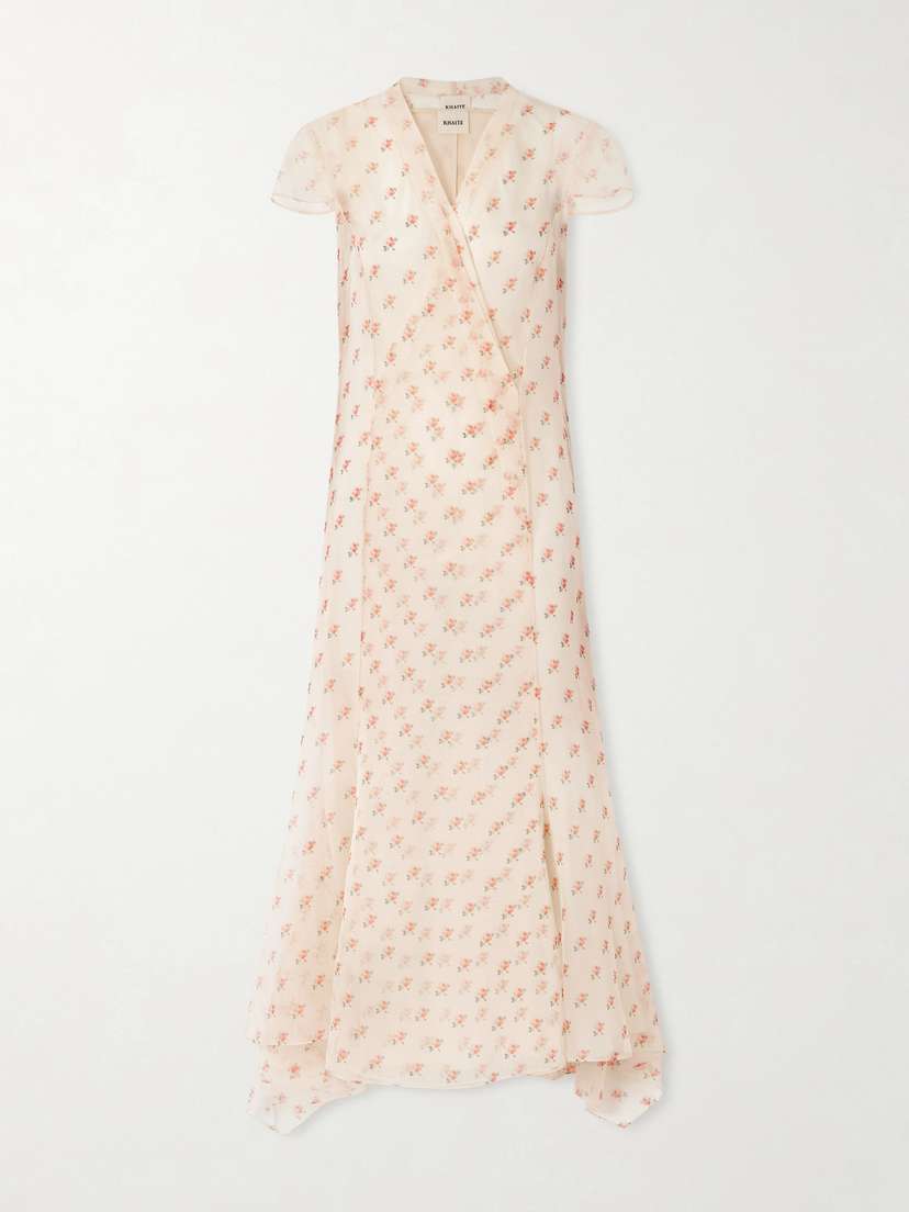 Khaite Meera Wrap-effect Floral-print Silk-organza Midi Dress - Women's Clothing