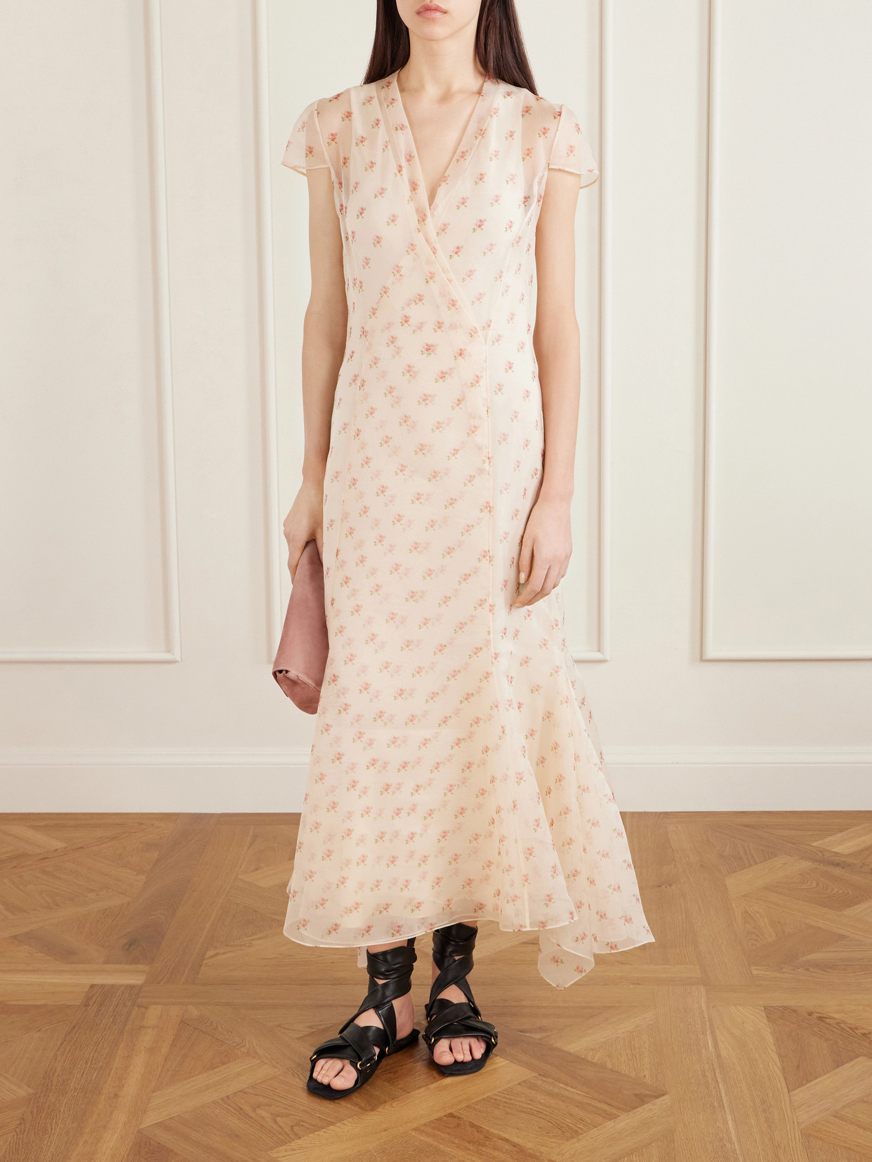 Meera Wrap-Effect Floral-Print Silk-Organza Midi Dress