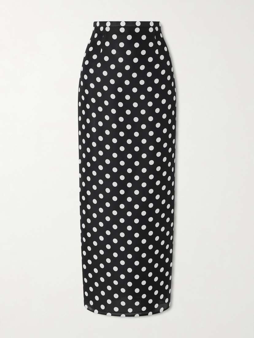 Khaite Winton Polka-dot Silk Midi Skirt
