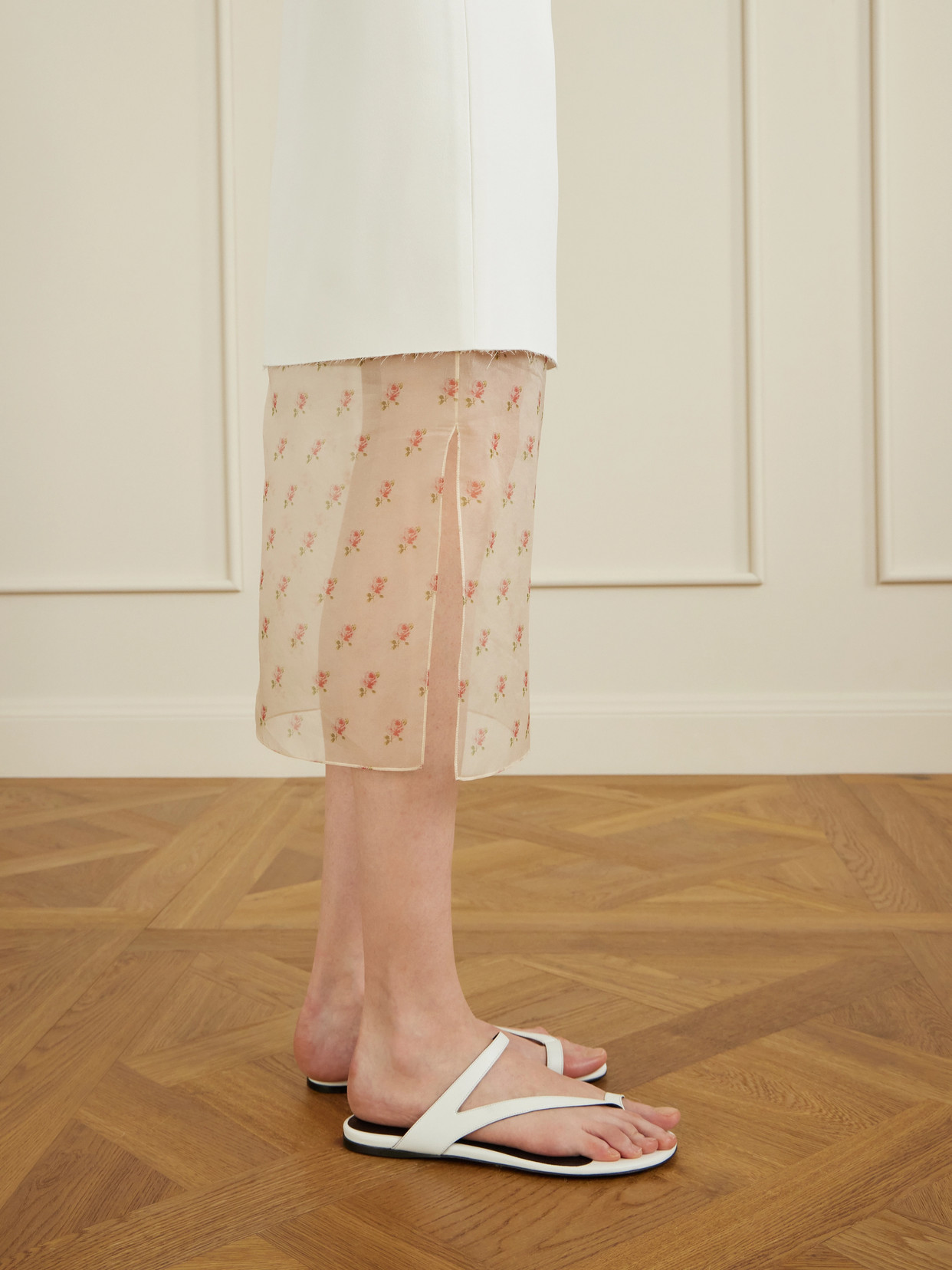 Sybil Layered Frayed Satin-Crepe And Floral-Print Organza Midi