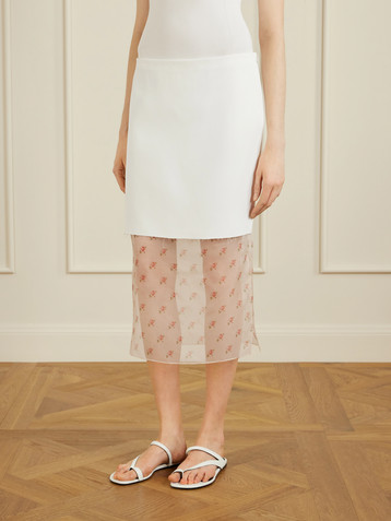 KHAITE Sybil layered frayed satin-crepe and floral-print organza midi skirt