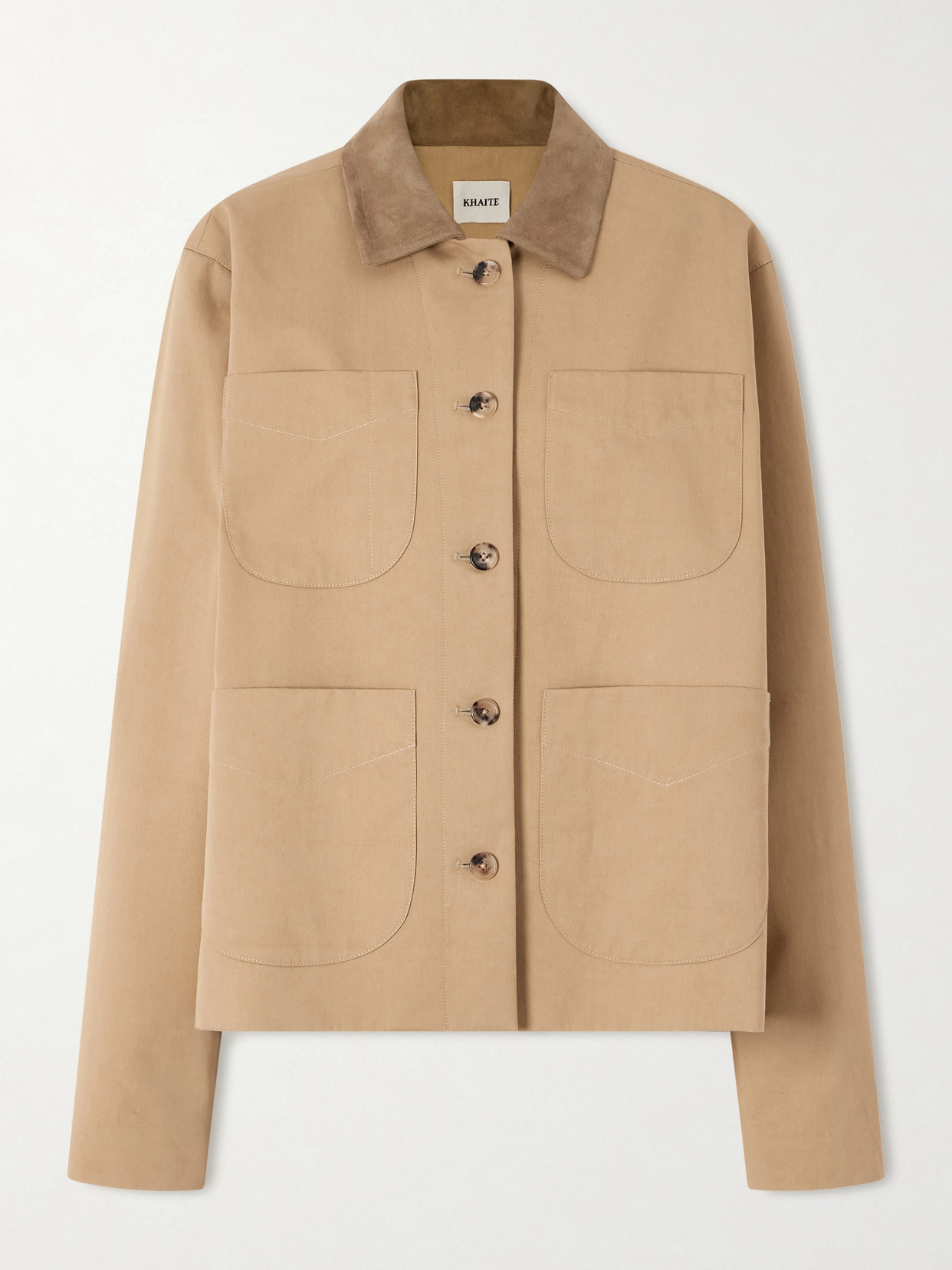 Khaite Wyatt Suede-trimmed Cotton-gabardine Jacket In Neutral