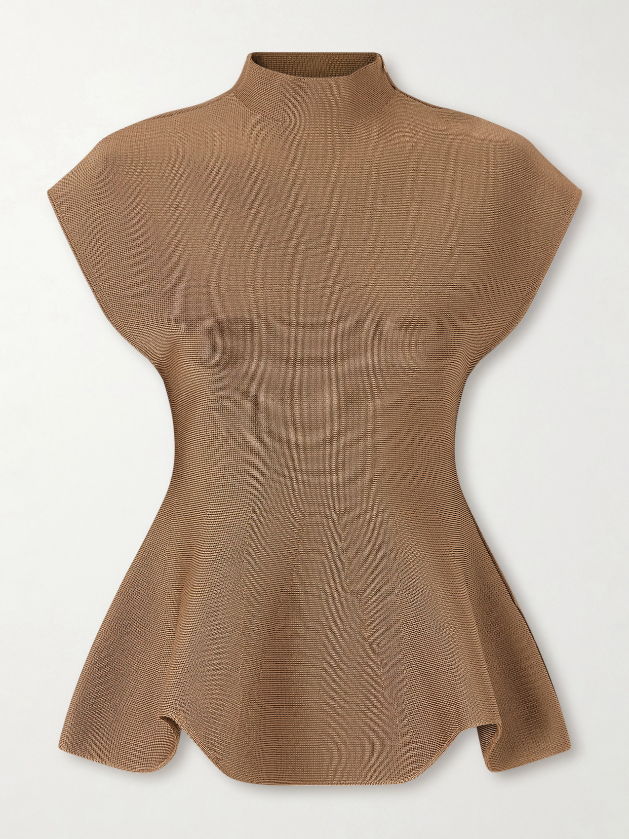 Khaite Andra Stretch-knit Turtleneck Peplum Top In Brown