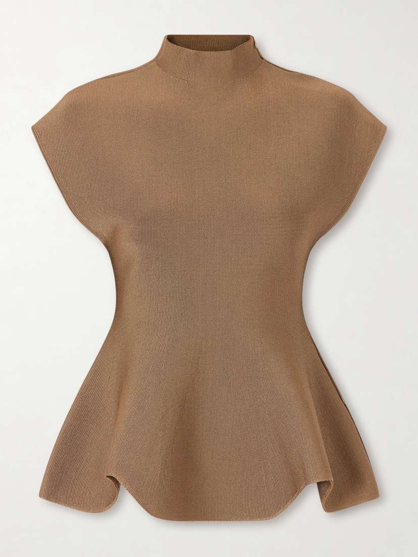 Khaite Andra Stretch-knit Turtleneck Peplum Top