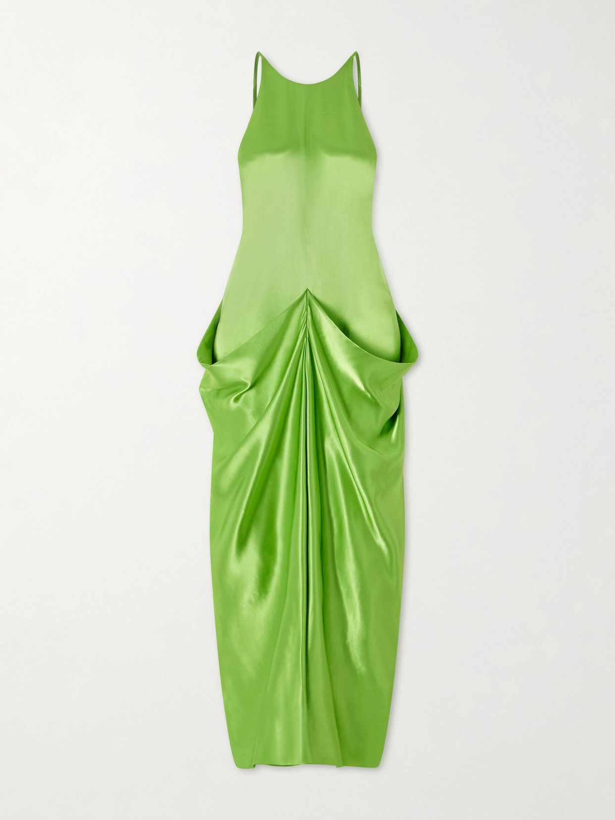 Khaite Kent Open-back Draped Satin Midi Dress In Green
