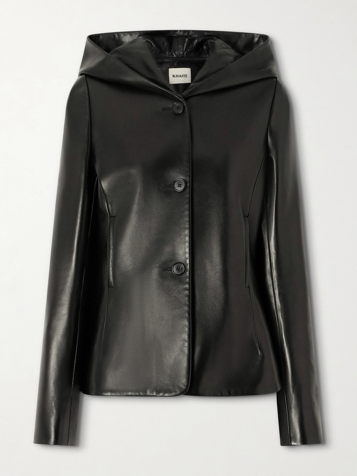 Khaite June Hooded Peplum Leather Jacket In Black