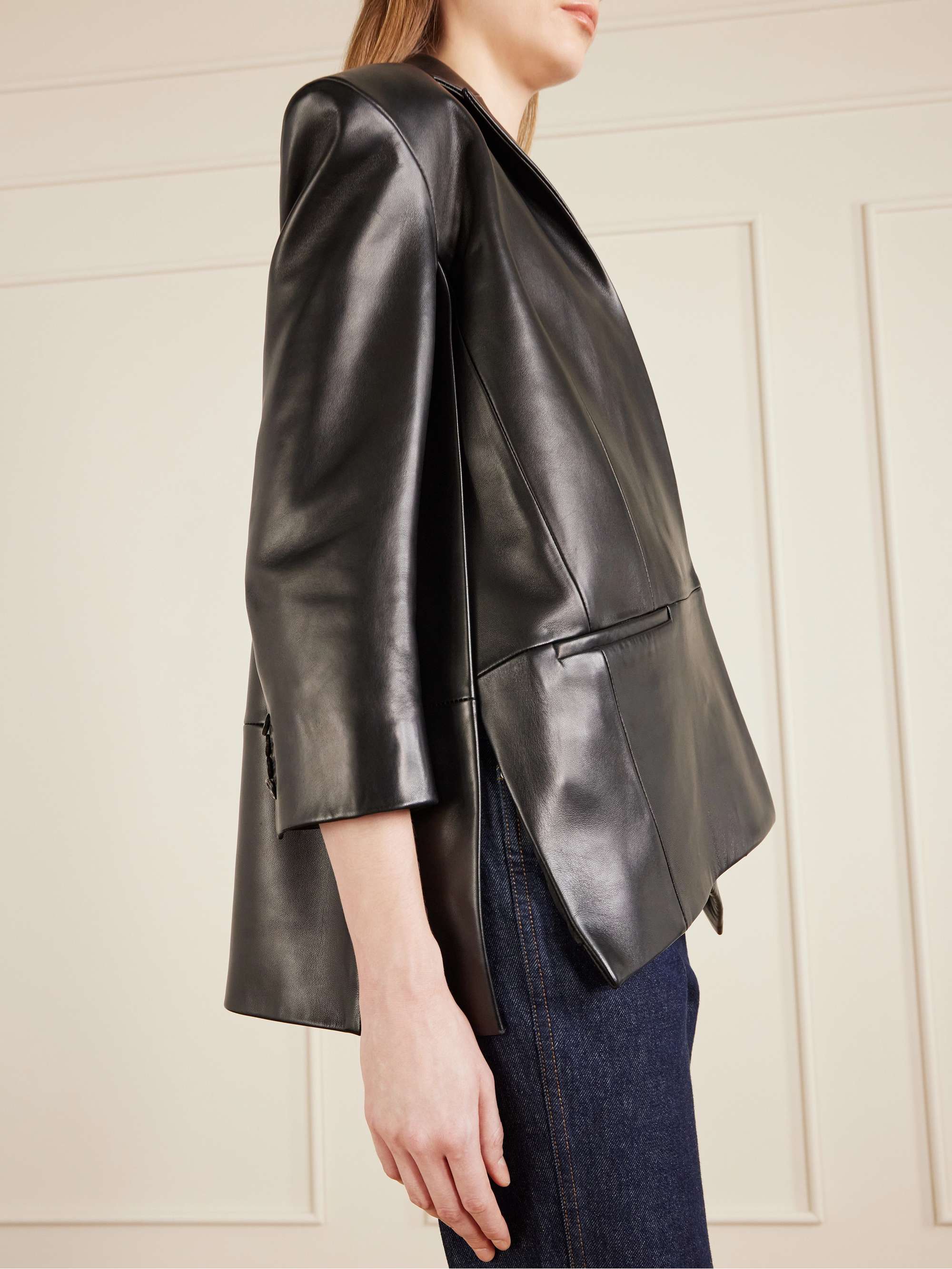 KHAITE Asymmetric paneled leather blazer | NET-A-PORTER