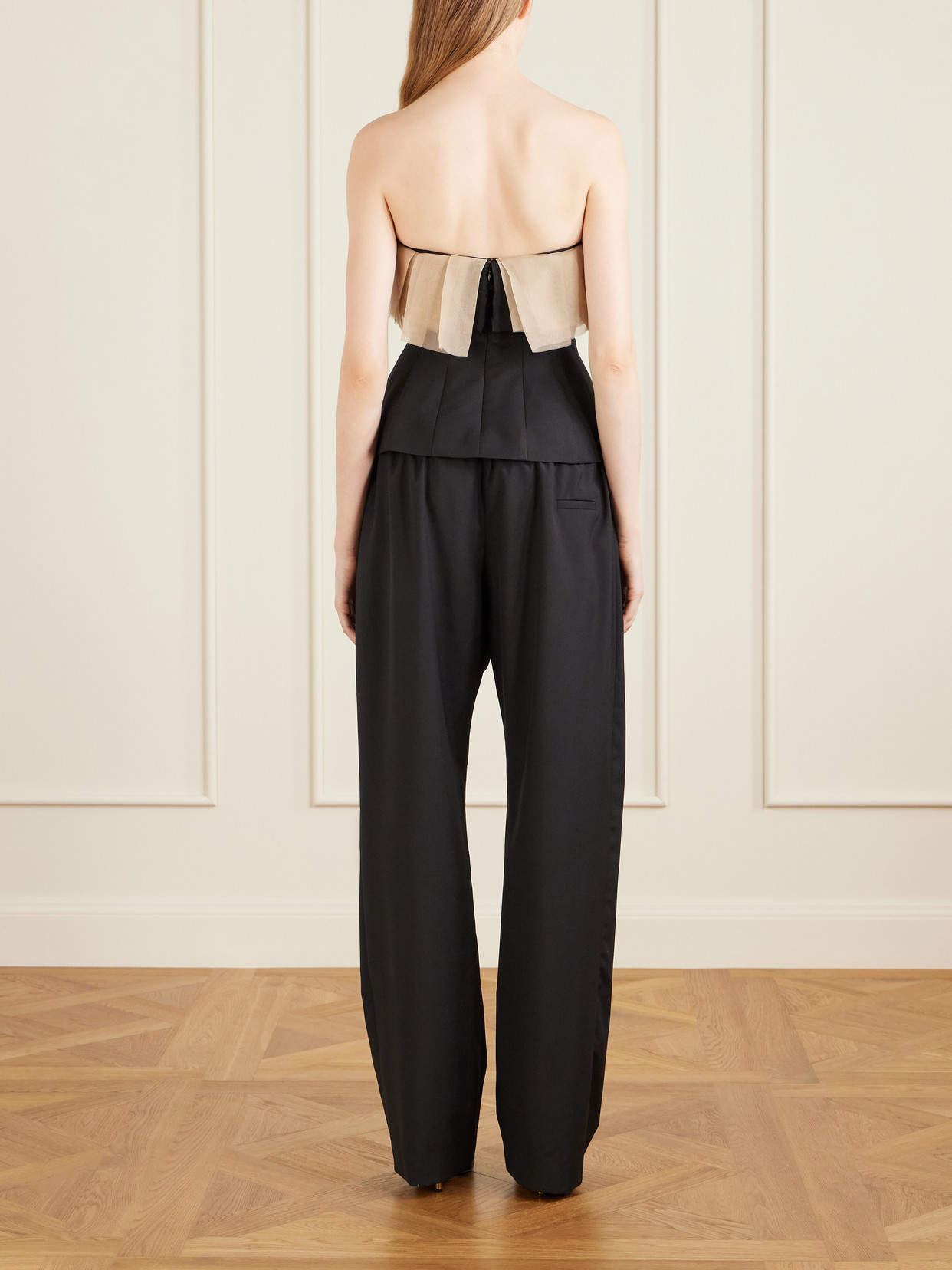 Sal Frayed Organza-Trimmed Wool And Silk-Blend Cady Bustier Top