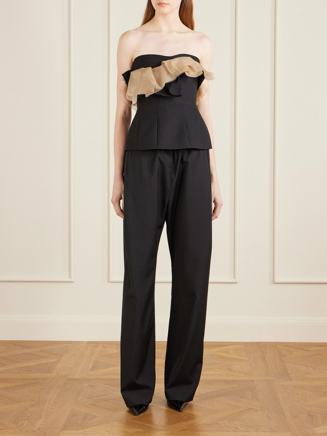 Sal Frayed Organza-Trimmed Wool And Silk-Blend Cady Bustier Top