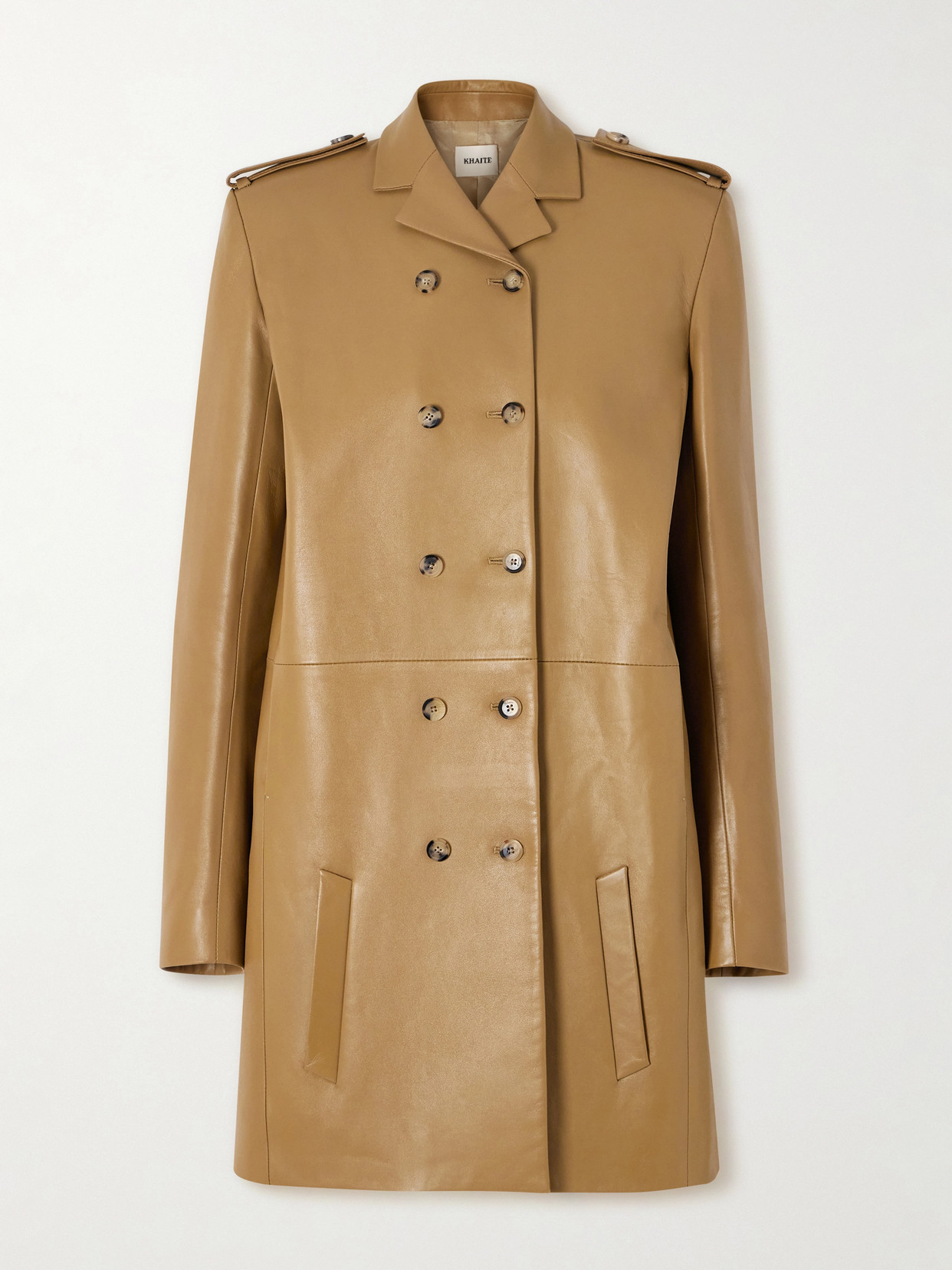 Khaite Sadra Double-breasted Leather Coat In Neutral