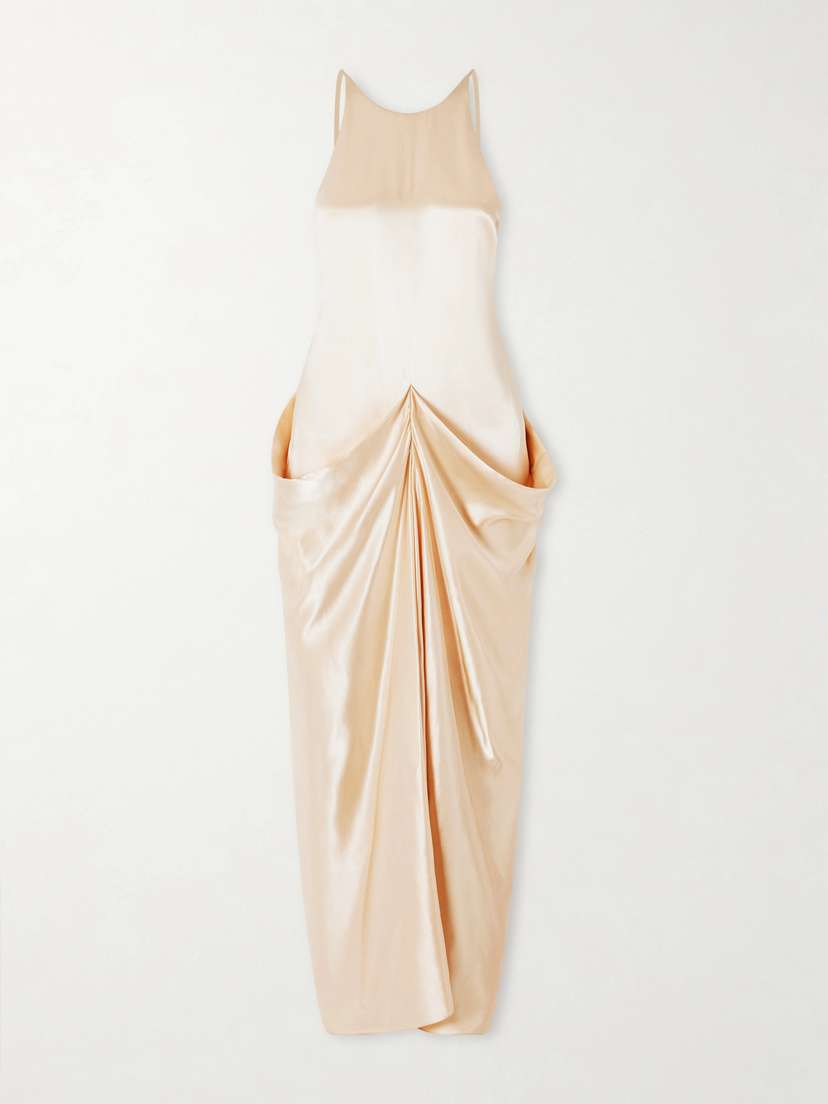 Khaite Kent Open-back Draped Satin Maxi Dress