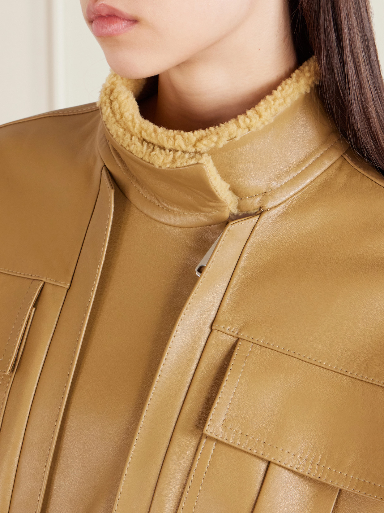 Khaite Malone Shearling Bomber Jacket In Neutral