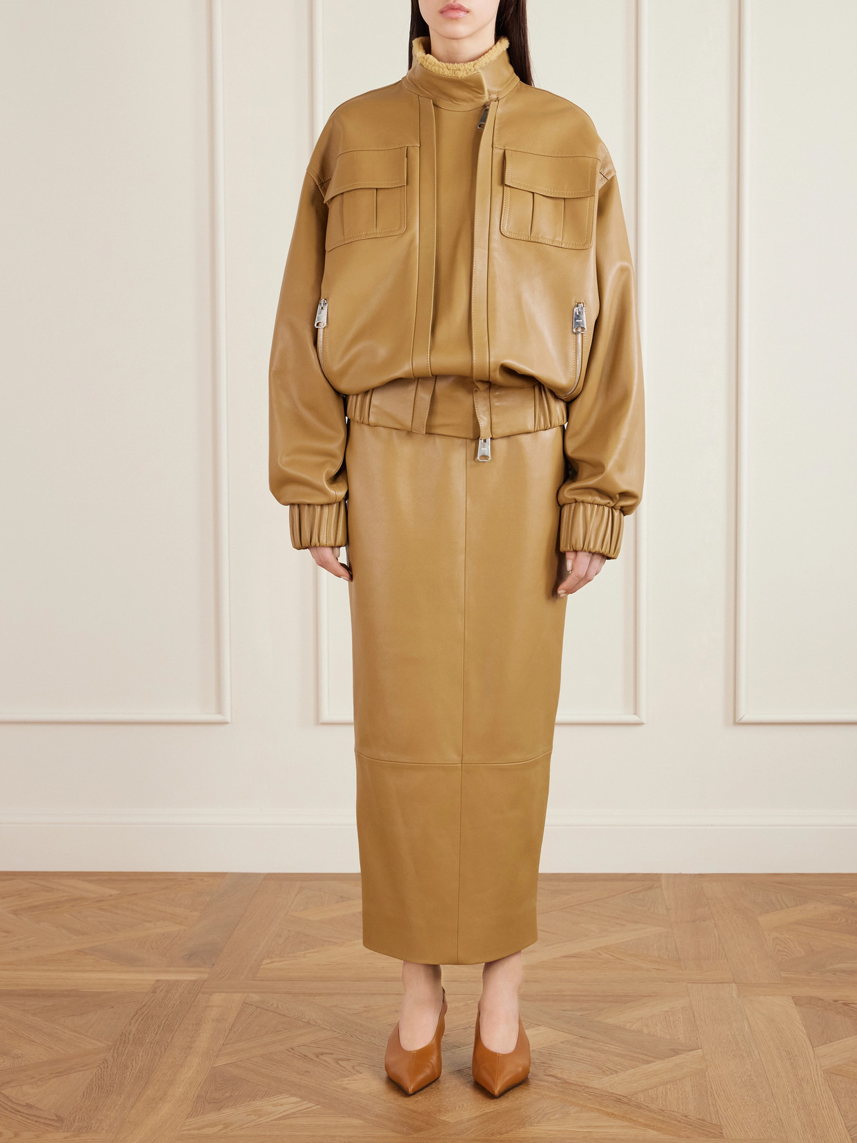 Khaite Malone Shearling Bomber Jacket In Neutral