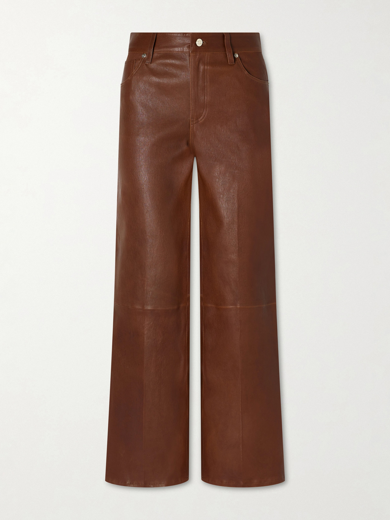 Frame Le Slim Palazzo Paneled Leather Flared Pants In Brown
