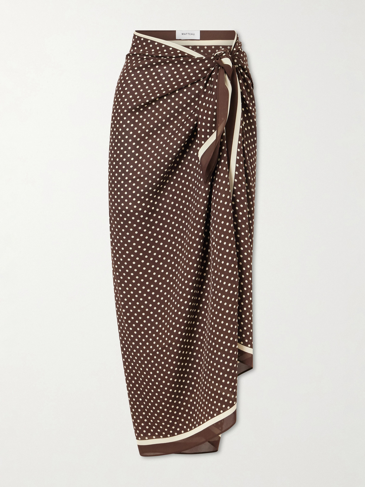 Matteau Polka-dot Silk-georgette Pareo In Brown