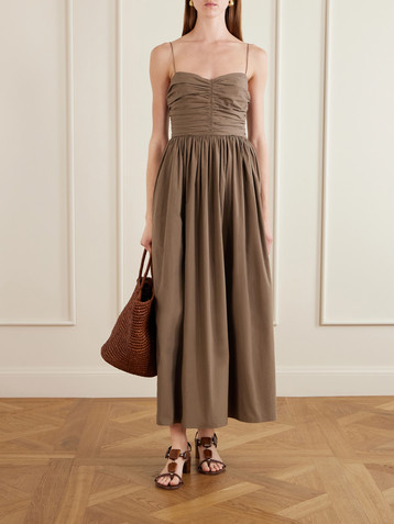 Matteau Gathered organic cotton-poplin midi dress