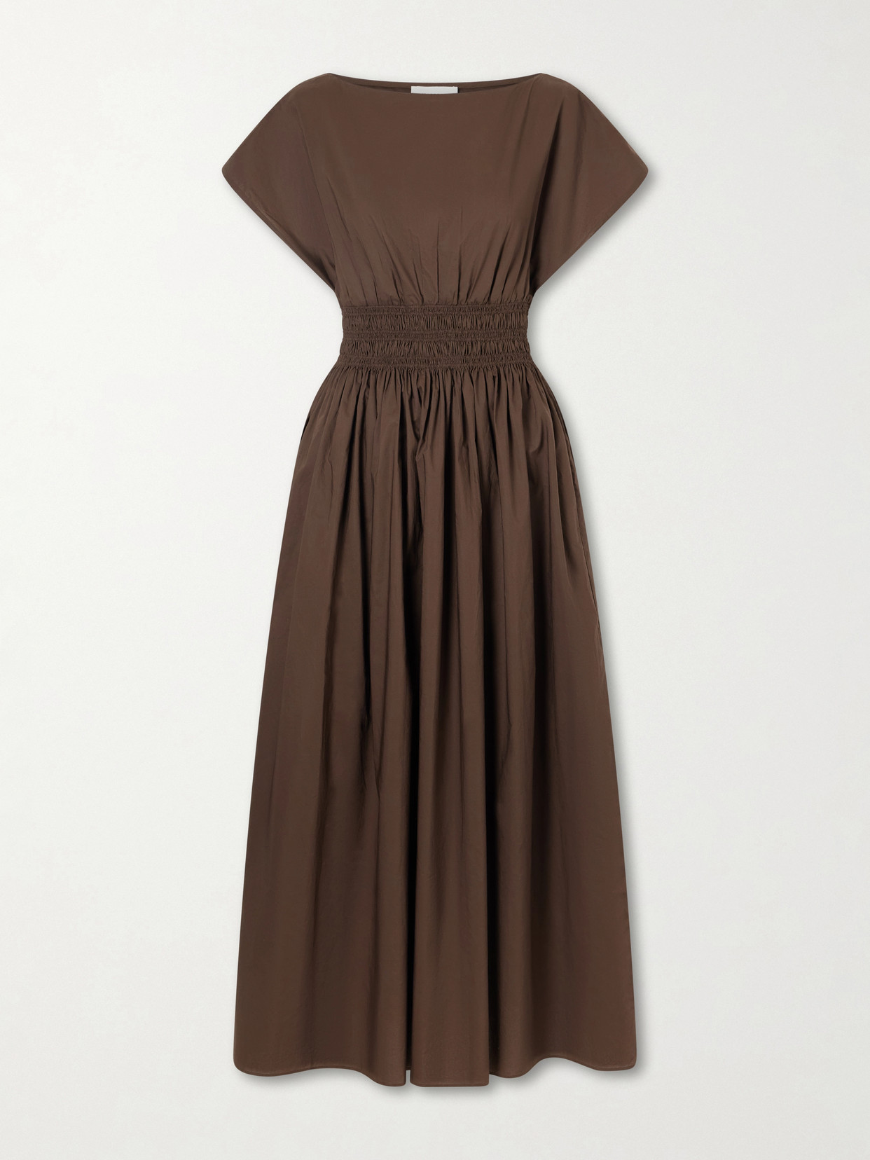 Matteau Shirred Organic Cotton-poplin Maxi Dress In Blue