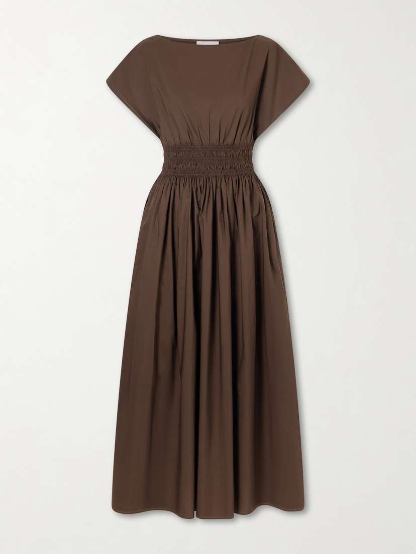 Shirred Organic Cotton-poplin Maxi Dress