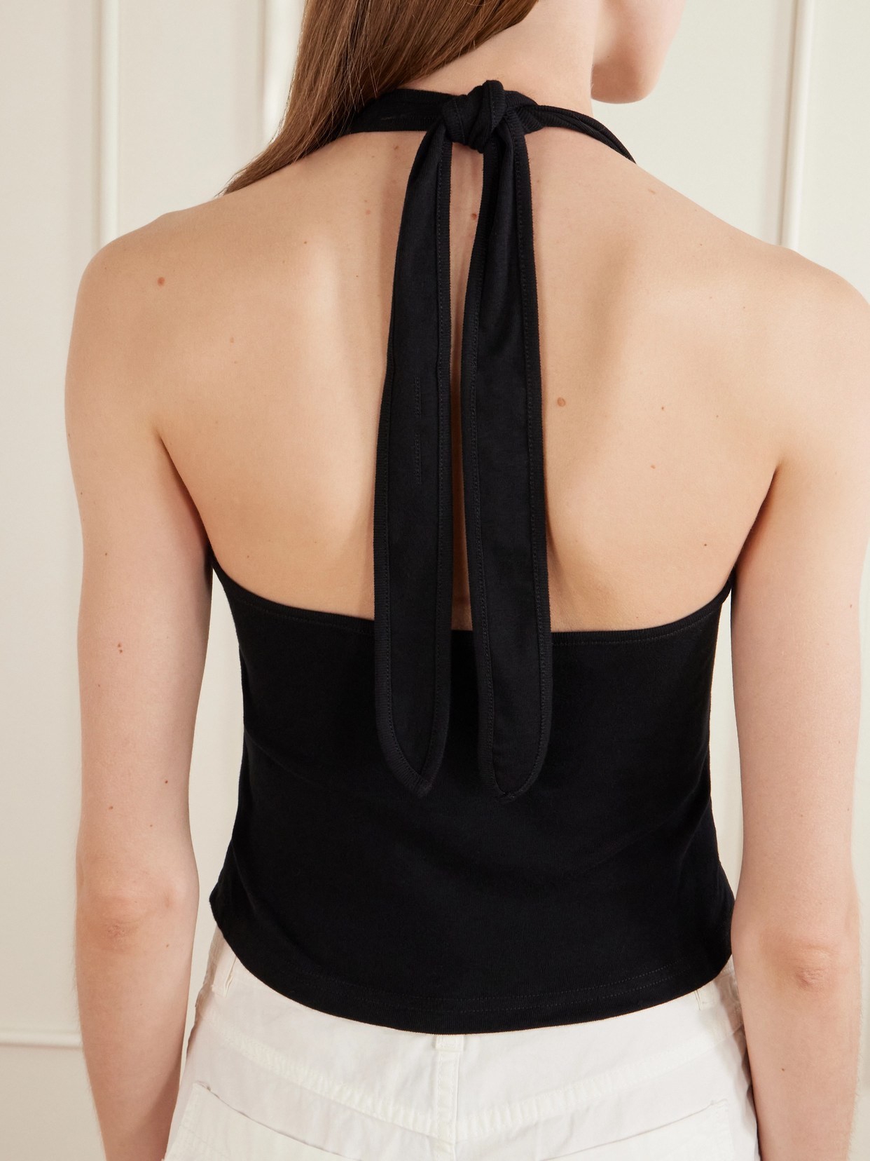 Tie-Detailed Cotton-Jersey Halterneck Tank