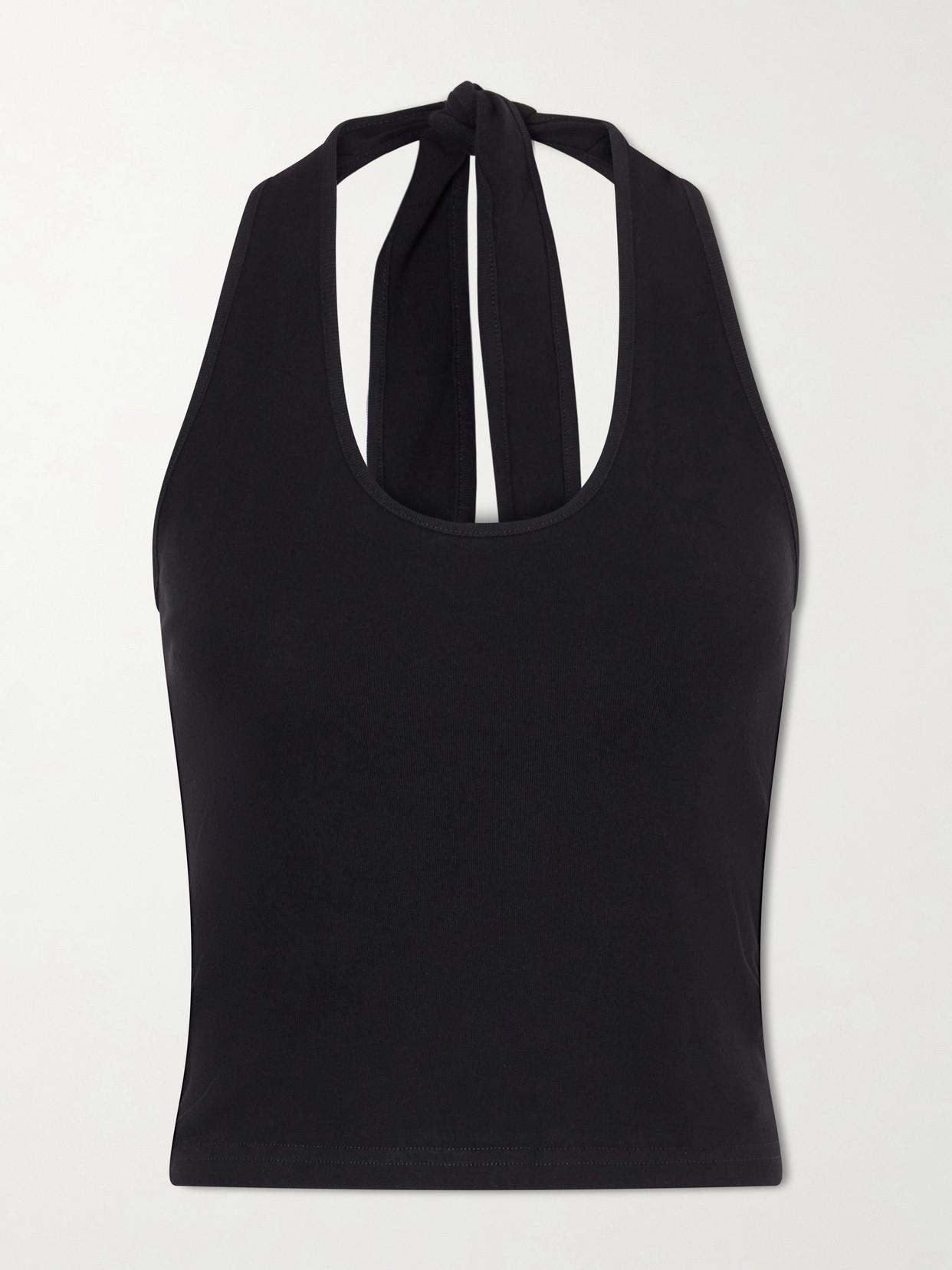 Matteau Tie-detailed Cotton-jersey Halterneck Tank In Black