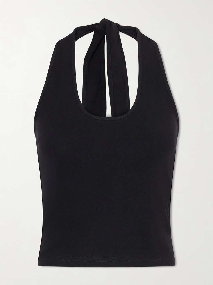 Matteau Tie-detailed Cotton-jersey Halterneck Tank