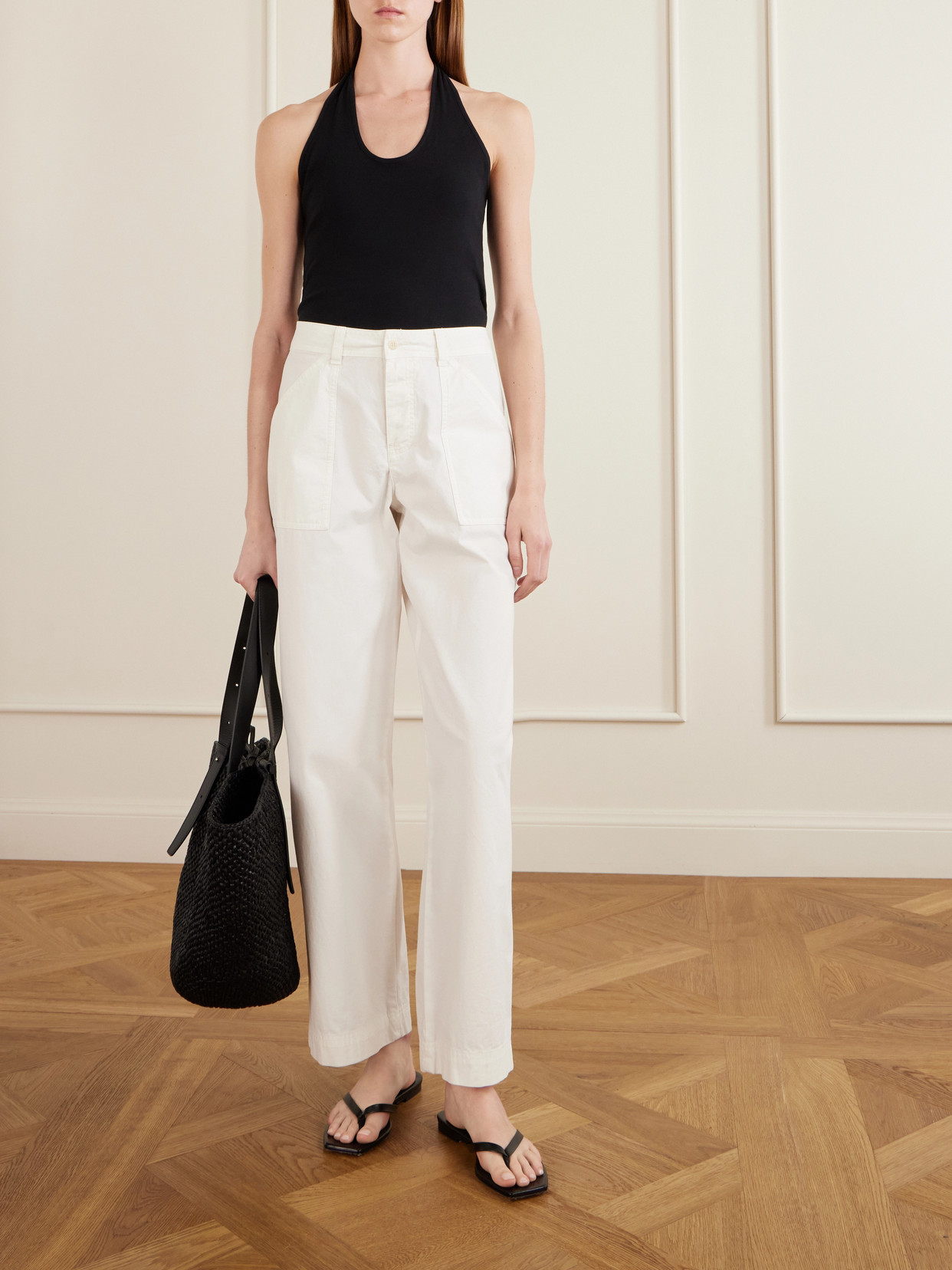 Tie-Detailed Cotton-Jersey Halterneck Tank