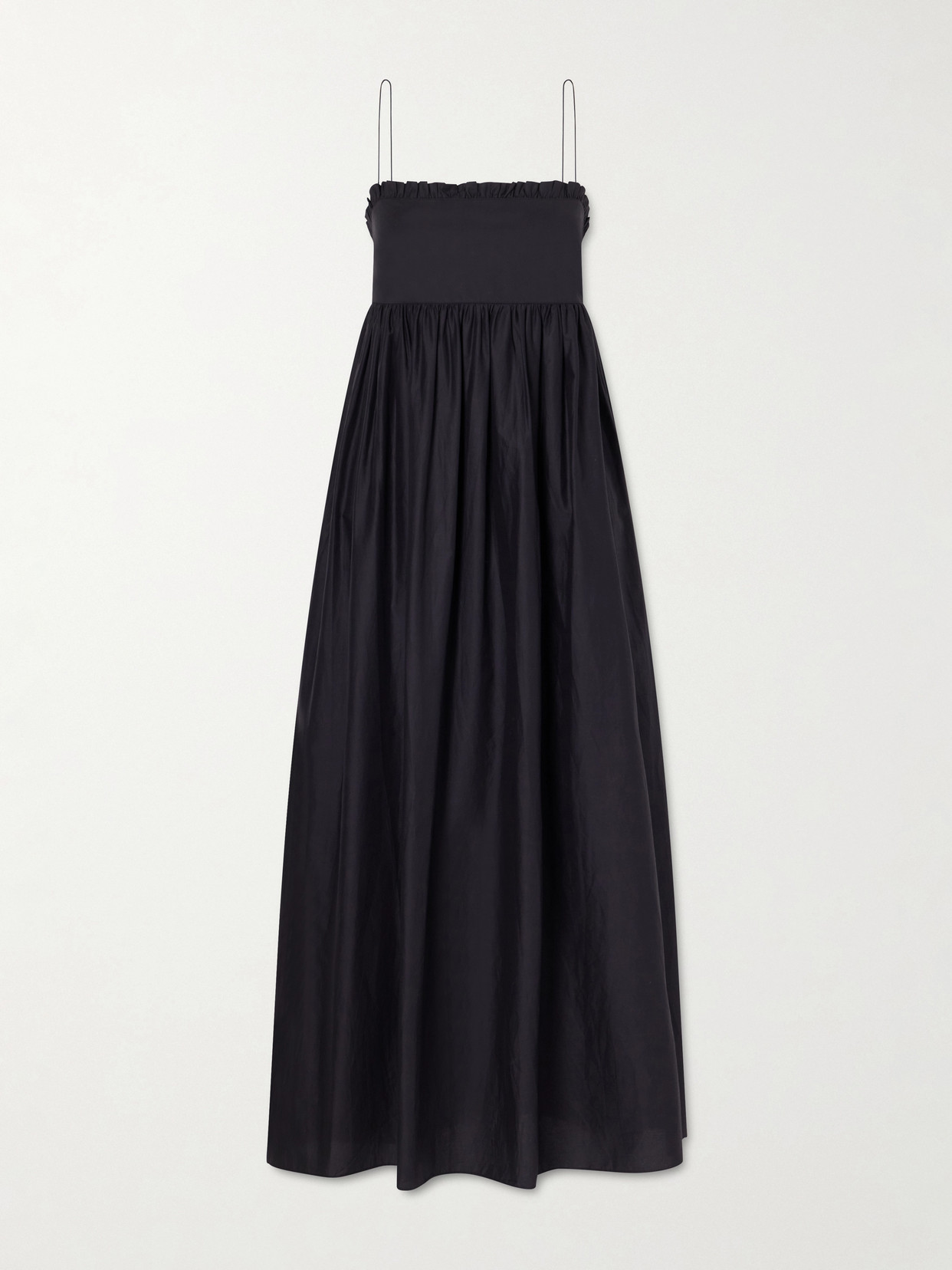 Matteau Empire Ruffled Cotton-poplin Midi Dress In Black