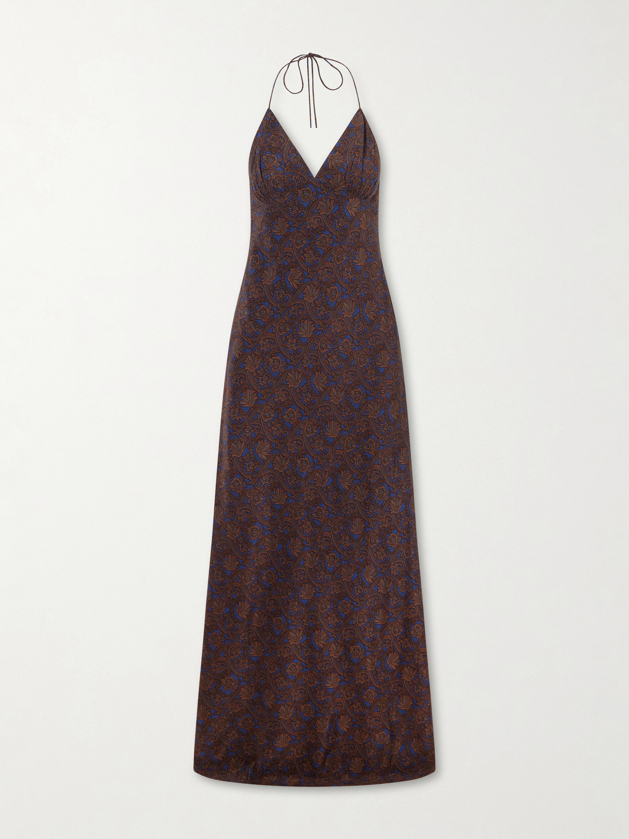 Matteau Open-back Printed Silk-crepe De Chine Halterneck Maxi Dress In Brown