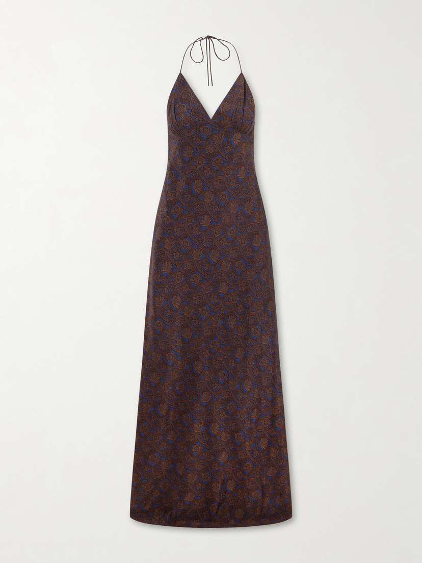 Matteau Open-back Printed Silk-crepe De Chine Halterneck Maxi Dress