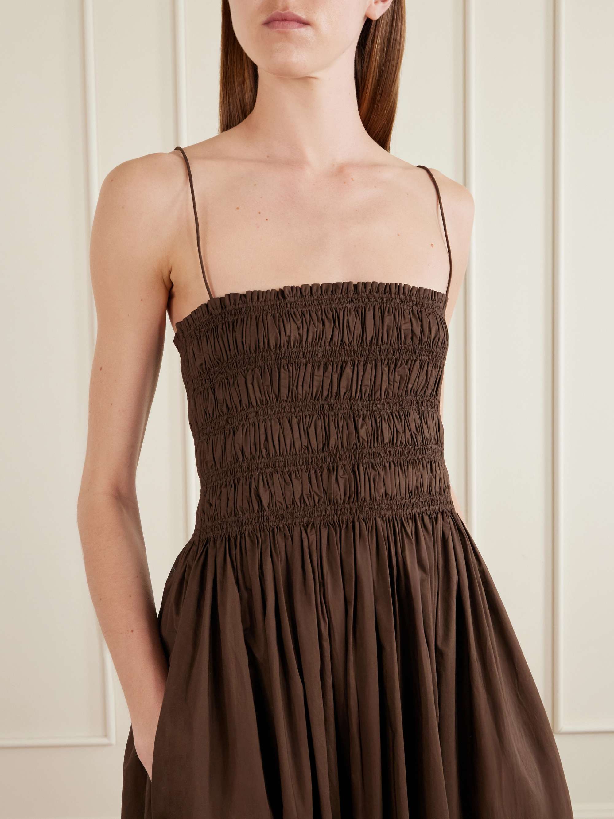 matteau shirred organic cotton midi dress Matteau Shirred Organic Cotton Midi Dress - Women - Chocolate Dresses
