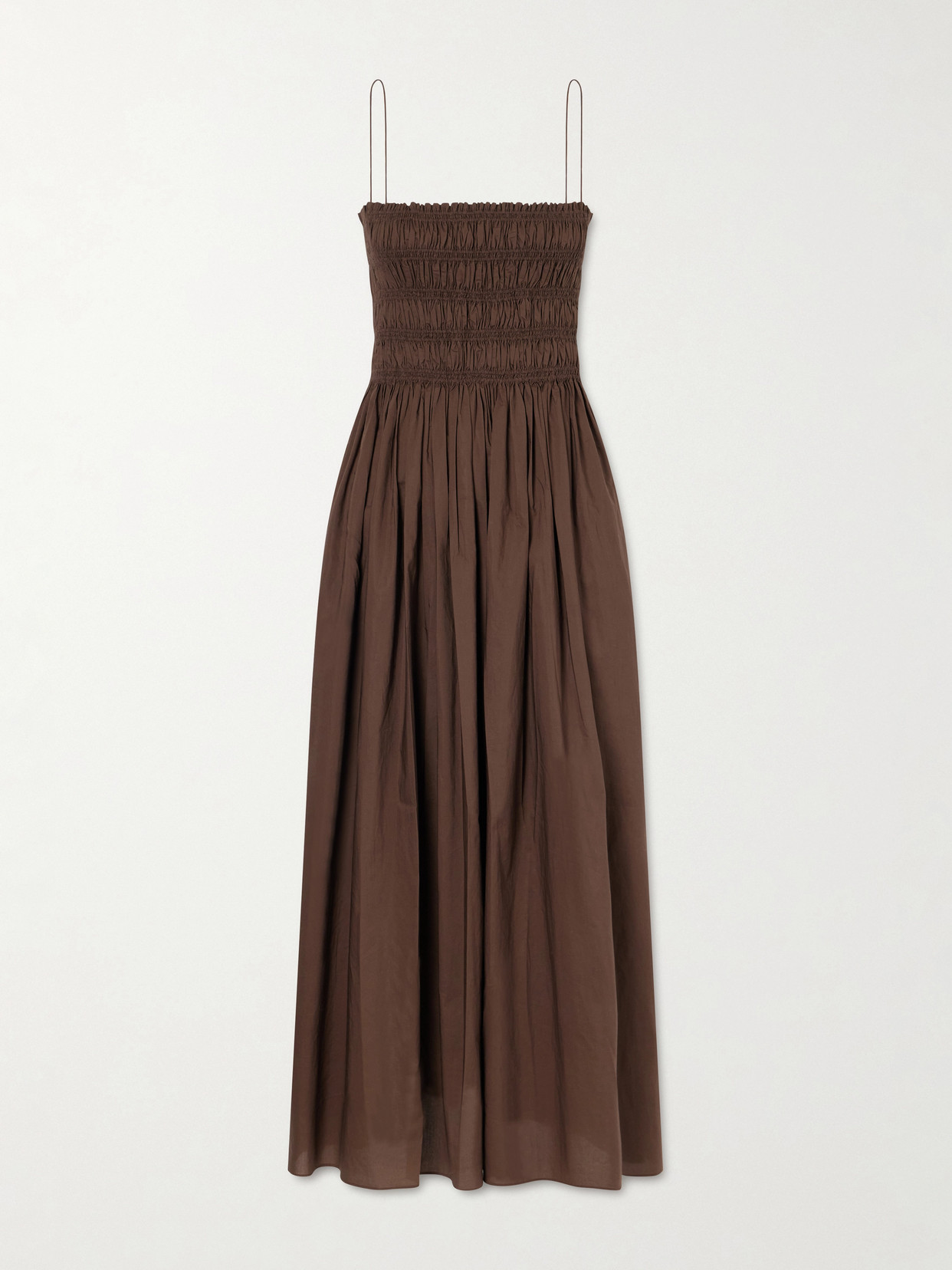 Matteau - Shirred Organic Cotton Midi Dress - Chocolate