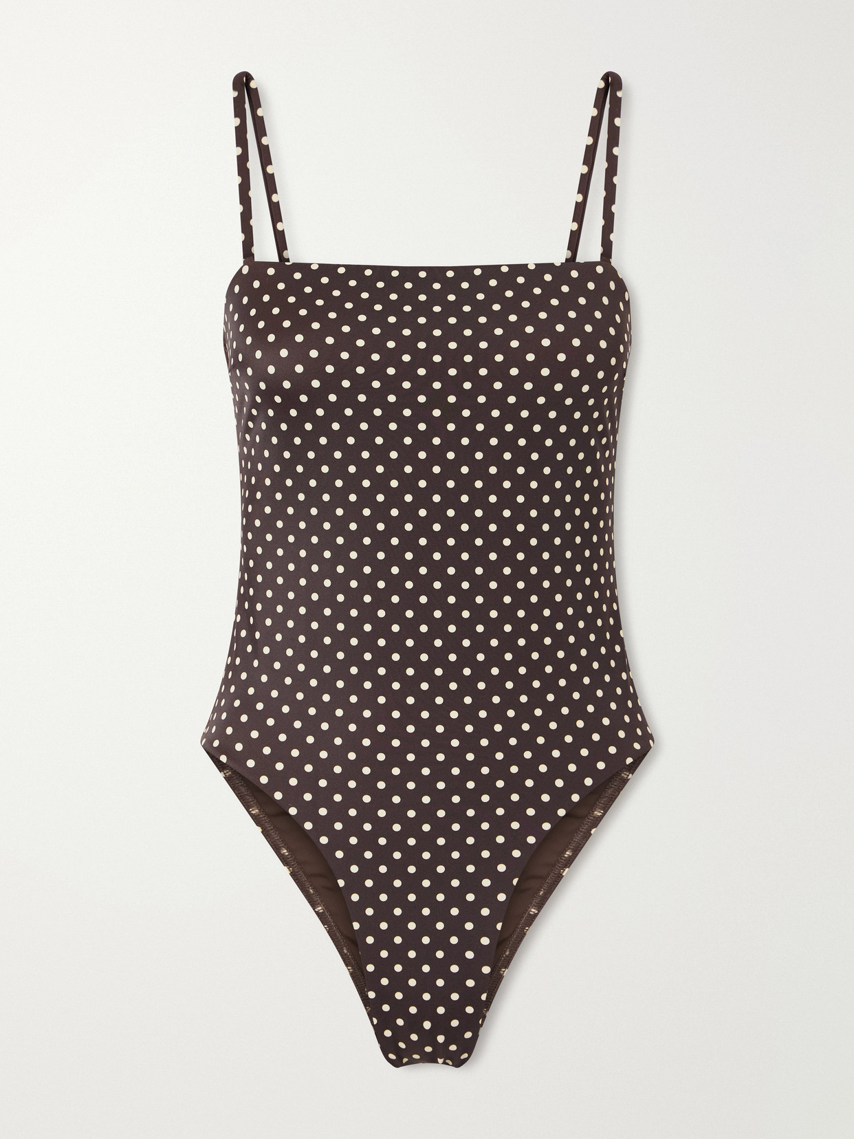 Matteau Petite Square Polka-dot Recycled Swimsuit In Brown