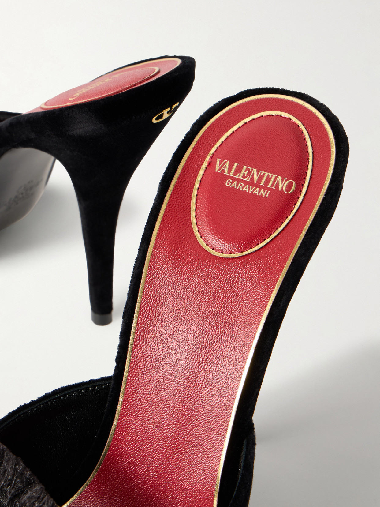 Garavani - Marie 105 Bow-Embellished Satin-Trimmed Velvet Mules