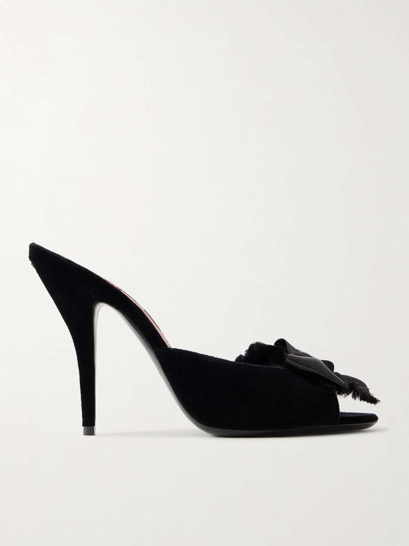 Valentino Garavani — Marie 105 bow-embellished satin-trimmed velvet mules