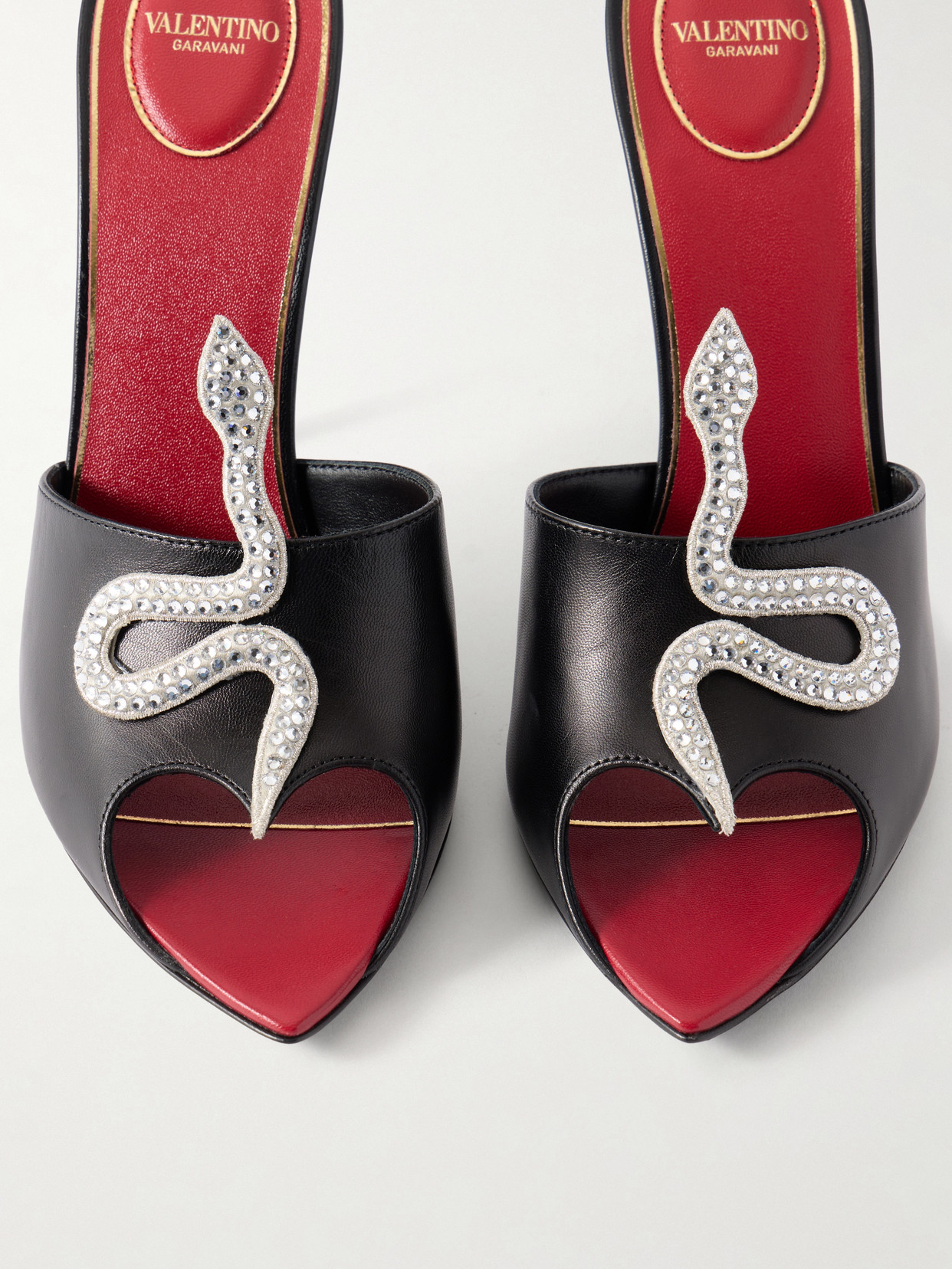 Valentino Garavani 105mm Strass Snake Leather Mule Pumps In Black